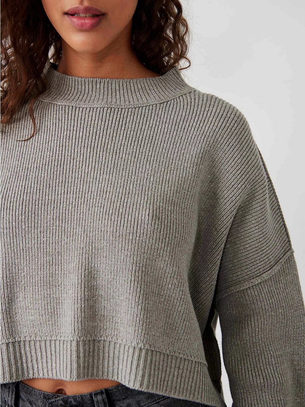 Free People Easy Street Crop Pullover in Grey Color